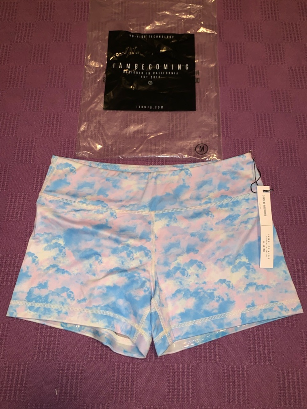 Women's Cloud Print Performance Shorts - Pastel Blue & Pink